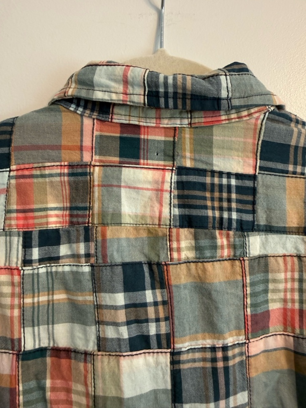 Polo by Ralph Lauren Patchwork Plaid Button-Down Shirt in Navy, Red, Cream - Picture 8 of 9